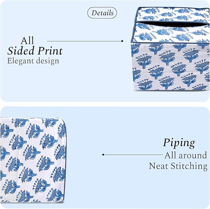CPC Apatite Blue Hand Block Printed Cotton Tissue Box Cover 5" x 5" x 5.5" - Image 6