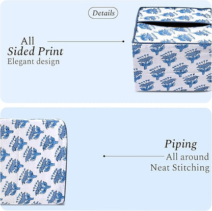 CPC Apatite Blue Hand Block Printed Cotton Tissue Box Cover 5" x 5" x 5.5" - Image 6