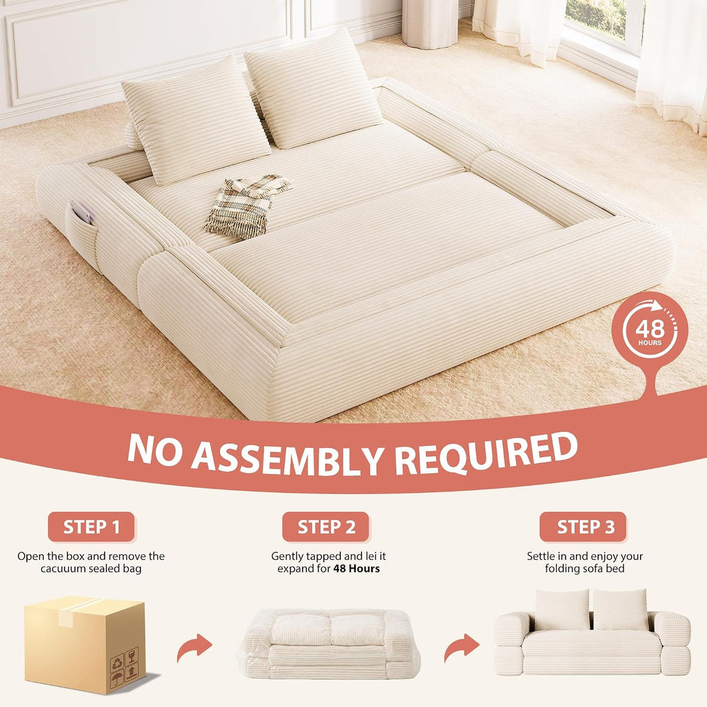 Jocoevol 4-in-1 Convertible Folding Sofa Bed, 78"W x 68"L Queen Siz...