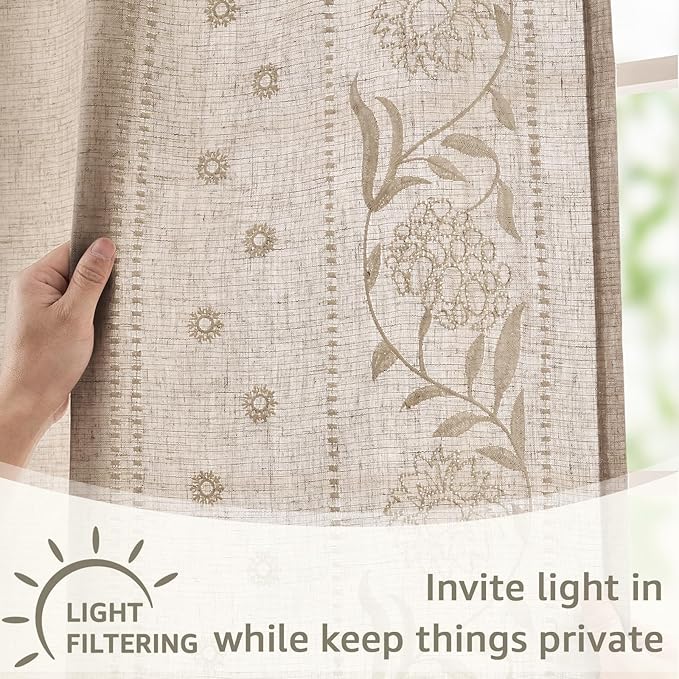 jinchan Winslow Linen Curtains for Bedroom 96 Inches Length Embroidered - Image 5