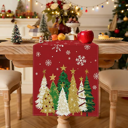 OTOSTAR Snowflakes and Christmas Tree Table Runner, Xmas Seasonal Winter - Image 2
