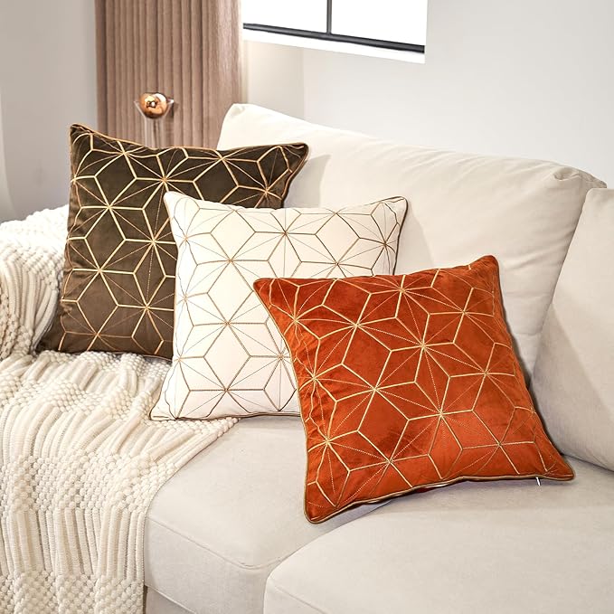Aeckself Dark Brown Gold Plaid Geometric Throw Pillow Covers 18x18 Inch - Image 5