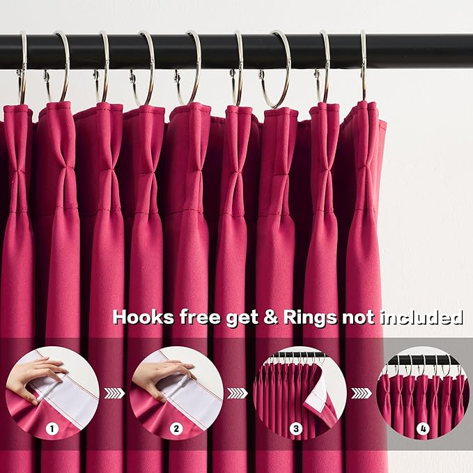 KEQIAOSUOCAI Pinch Pleated Hot Pink Blackout Curtains 72 Inches Long, Sound & - Image 2