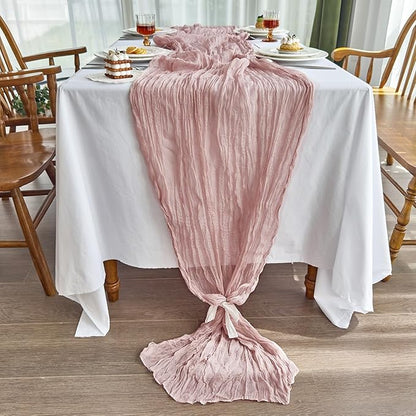 IVAPUPU 1 Pcs Cheesecloth Table Runner - 10ft Dusty Pink Boho Gauze Cheese - Image 3