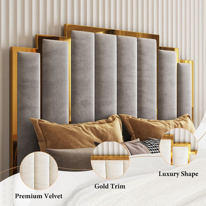 amerlife queen size velvet upholstered bed with gold, side view