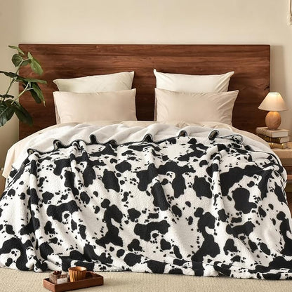 PHF Cute Cow Print Sherpa Blanket Twin Size by PHF