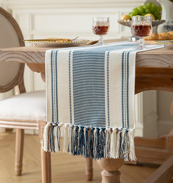 Caflife Boho Table Runner Blue and White - Image 2