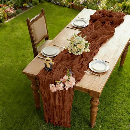 BALCONY & FALCON Terracotta Cheesecloth Table Runner 10FT 120 Inch Rustic & - Image 4