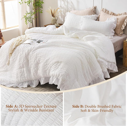 jollyvogue white comforter full size, 3 pieces seersucker showing dimensions