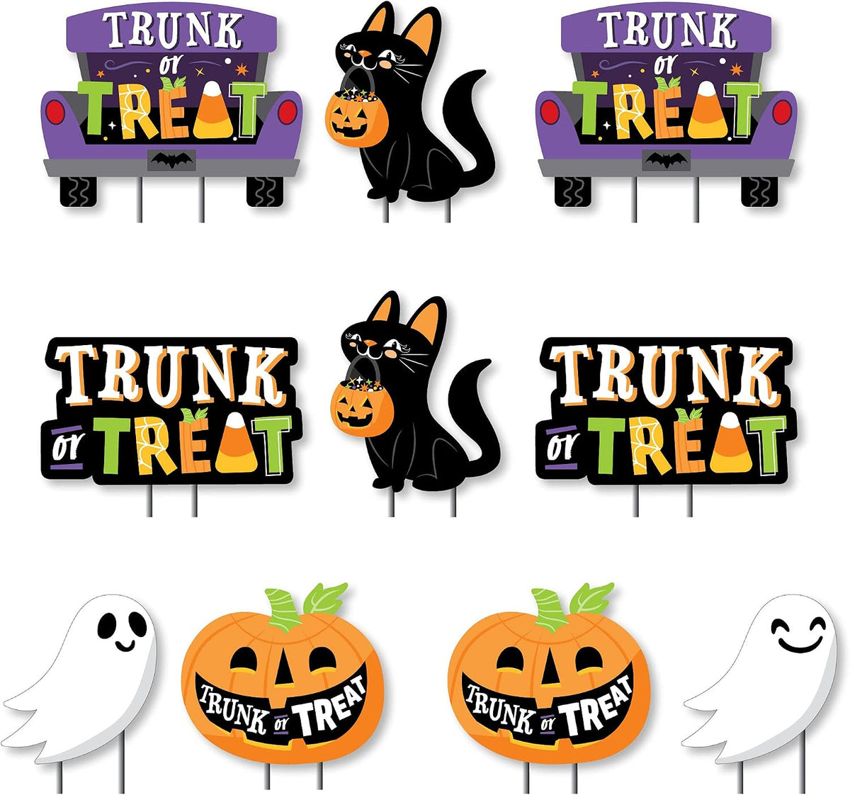 Big Dot of Happiness Trunk or Treat - Cat Pumpkin Trunk Lawn Decorations - Outdoor Halloween Car Parade Party Yard Decorations - 10 Piece