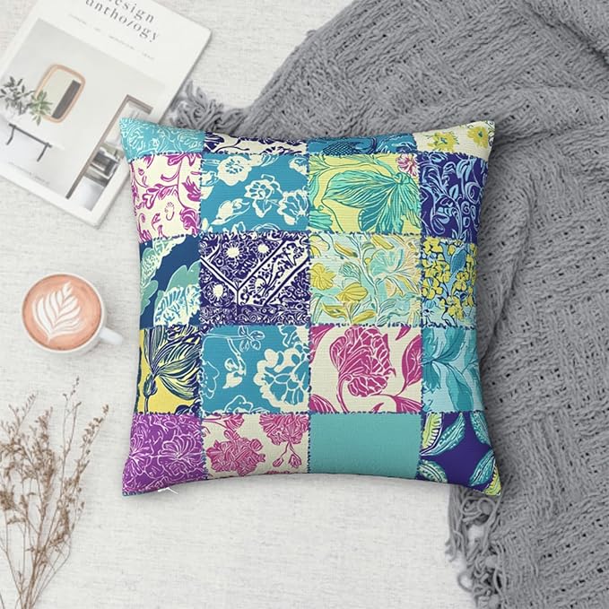 Throw Pillow Covers 18x18 Set of 2, Patchwork-Inspired Print Cushion Covers - Image 4