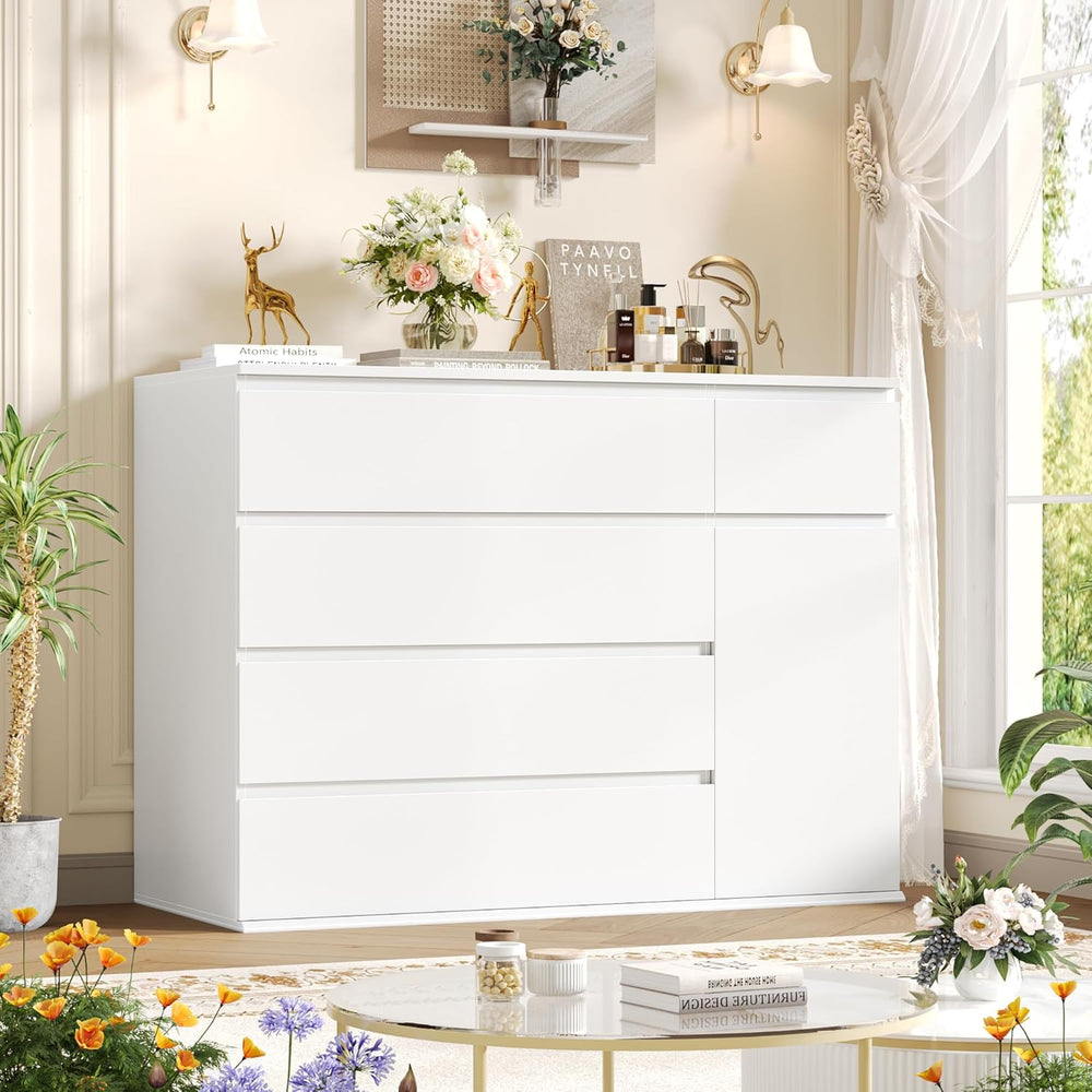 FOTOSOK White Dresser, Dresser for Bedroom, Wide Chest of Drawers