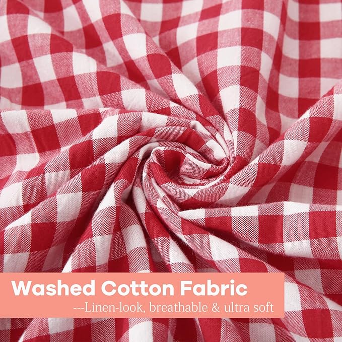 2 Pack Red White Plaid Ruffle Gingham Euro Pillow Sham Coverss, 100% Washed - Image 7
