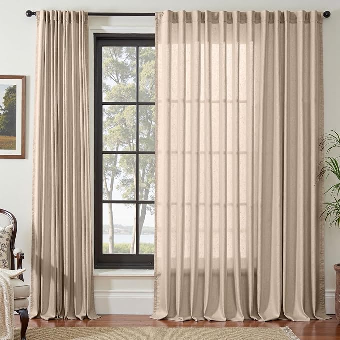 jinchan Taupe Linen Blend Curtain 108 inch Extra Long 1 Panel Extra Long - Image 2