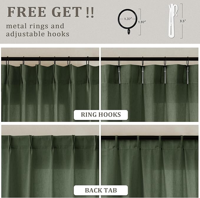 Olive Green Pinch Pleated Luxury Aesthetic Curtains 90 Inches Long - Image 3