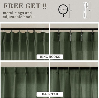 105 Inch Olive Green Pleated Ceiling Track Curtains - Image 3