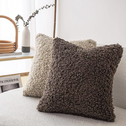Foindtower 2 Pieces Teddy Faux Fur Throw Pillow Cover Decorative Sherpa Pillow - Image 4