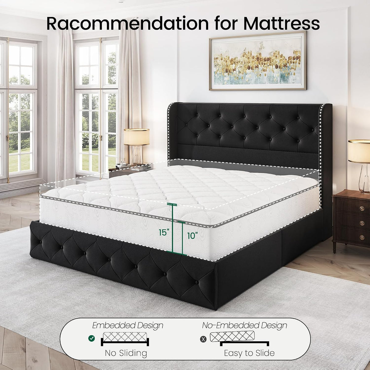 larmace full size bed frame with 4 storage, view 9