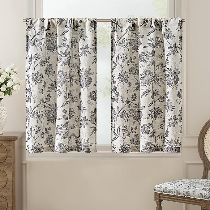 jinchan Floral Linen Tier Curtains 24 Inch Farmhouse Cafe Curtains Rod Pocket by JINCHAN