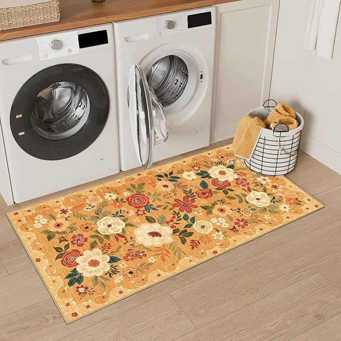 DUKINO 2x4 Rug for Entryway, Washable Kitchen Floral Runner Rug - Image 3