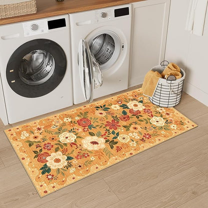 DUKINO 2x4 Rug for Entryway, Washable Kitchen Floral Runner Rug - Image 3