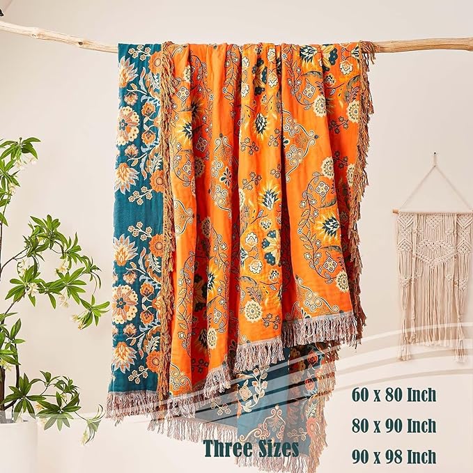 Boho Throw Blanket, 100% Cotton Ultra Soft Luxury Throw Rustic Quilt, All - Image 3