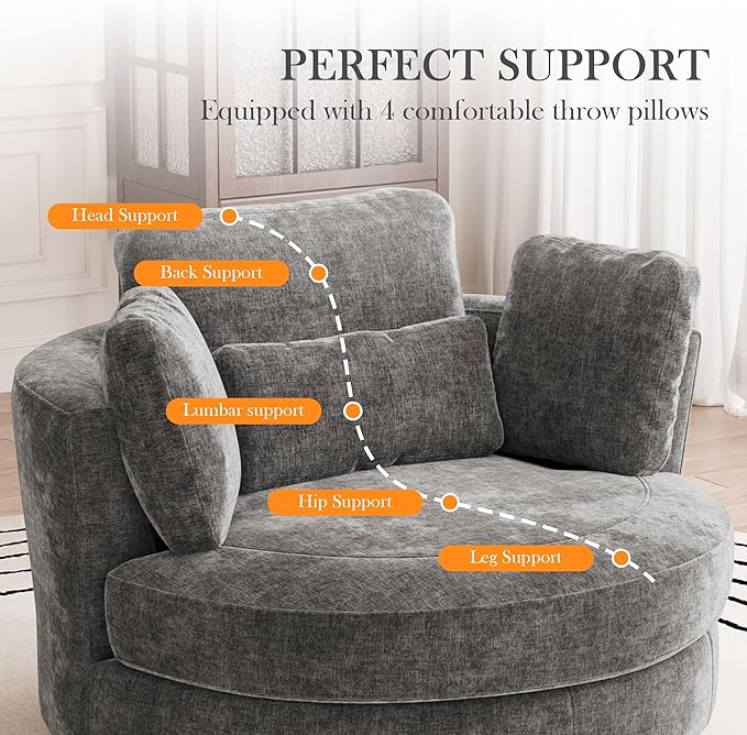 Aoiy & Wifon 50.2'' W Oversized Swivel Barrel Chair, Round Oversized Arm Chair - Image 5