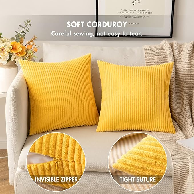 MIULEE Pack of 2 Golden Yellow Pillow Covers 18x18 Inch Soft Decorative Throw - Image 2