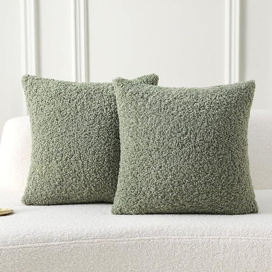 FUTEI Sage Green Throw Pillow Covers 24x24 Inch Set of 2, Furry Faux Fur Teddy by FUTEI
