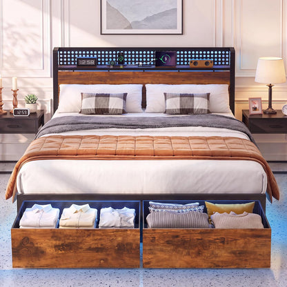 queen bed frame with 2 drawers, platform bed, main product view