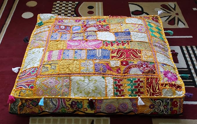 CRAFT KALA Indian Square Patchwork Traditional Pouf Cover Indian Living Room - Image 7