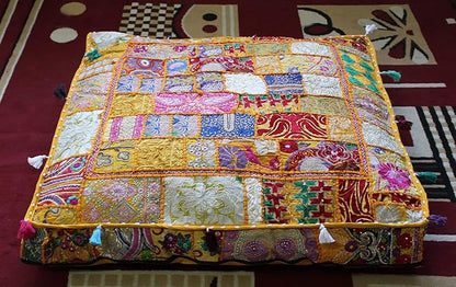 CRAFT KALA Indian Square Patchwork Traditional Pouf Cover Indian Living Room - Image 7