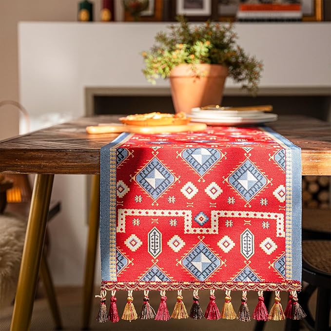 13×72 Inch Table Runner, Retro-Luxury Tassels Series by Unknown