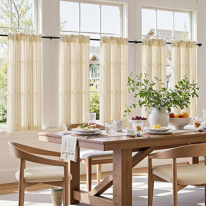 jinchan Striped Linen Kitchen Curtains 45 Inches Length Tier Curtains Farmhouse - Image 3