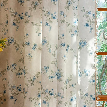 ENJOYBRIDAL Blue Floral Curtains 84 Inch Long Bedroom Cute Drapes Rod Pocket - Image 6