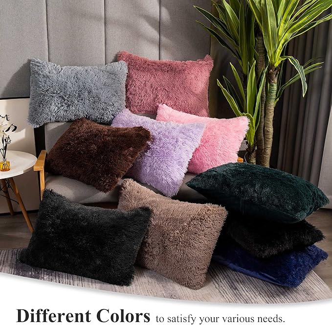 XeGe Faux Fur Throw Pillow Cases, Plush Shaggy Soft Pillow Covers, Fluffy - Image 7