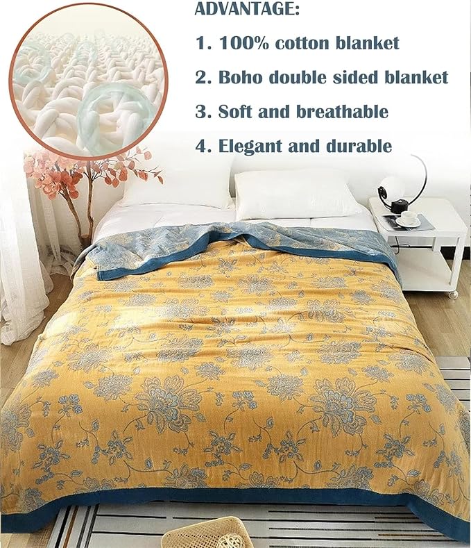 Boho Throw Blanket 100% Cotton Blankets, Super Soft Cozy Warm Blanket, Cotton - Image 6