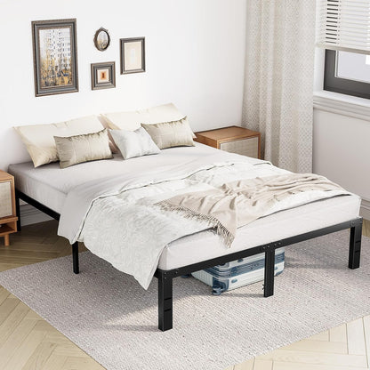 olixis 14in metal queen bed frame with storage, front angle view