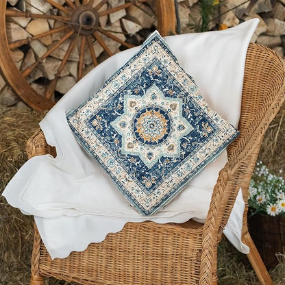 Bohemian Pillow Covers | Vintage Floral & Carpet Design | Double Sided Blue - Image 7