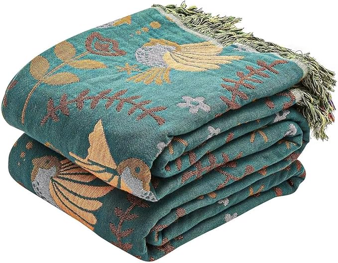 Boho Throw Blanket, 100% Cotton Ultra Soft Luxury Fall Throw Rustic Quilt by XIBLC
