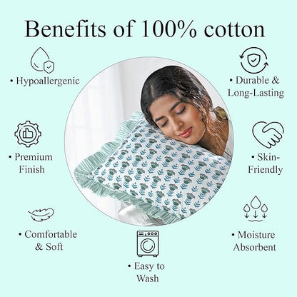 Ridhi Aquamarine Blue 100% Cotton Block Print Ruffle Lumbar Sham Cover Handmade - Image 5