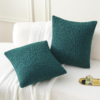 FUTEI Dark Green Throw Pillow Covers 22x22 Inch Set of 2, Furry Faux Fur Teddy - Image 5