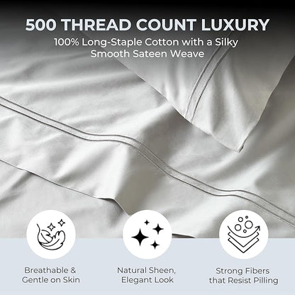 100% Natural Cotton Bed Sheets | 500 TC Single-Ply Sateen Weave Full Size - Image 2
