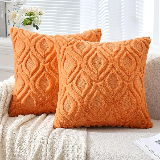 MIULEE Bright Orange Fall Throw Pillow Covers 20x20 Inch, Soft Plush Faux Wool by MIULEE