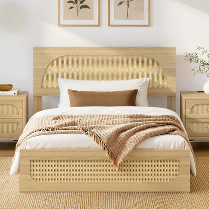 kislot boho rattan bed frame, farmhouse platform, natural, main product view