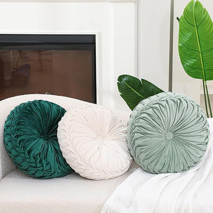 3 Pcs Round Throw Pillows Decorative Velvet Pleated Throw Pillows 15'' Diameter - Image 6