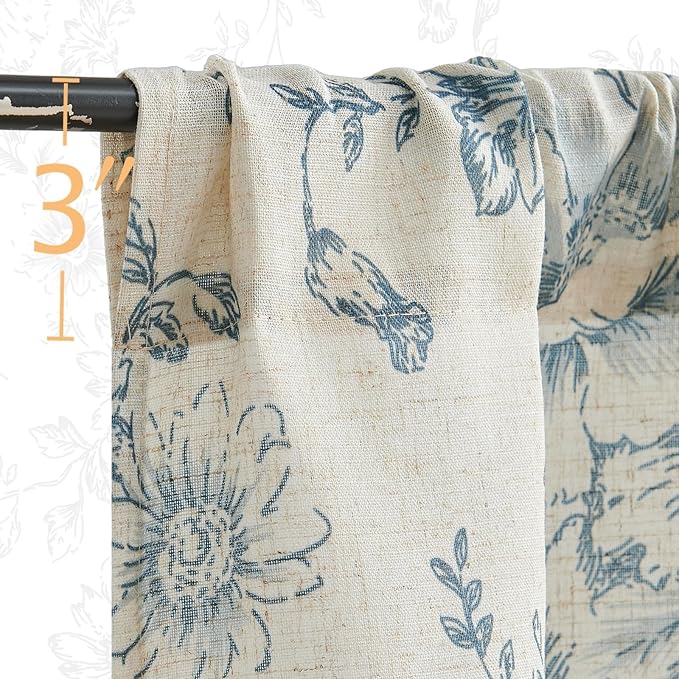 jinchan Linen Kitchen French Floral Tier Curtains 30 Inch Farmhouse Vintage - Image 7