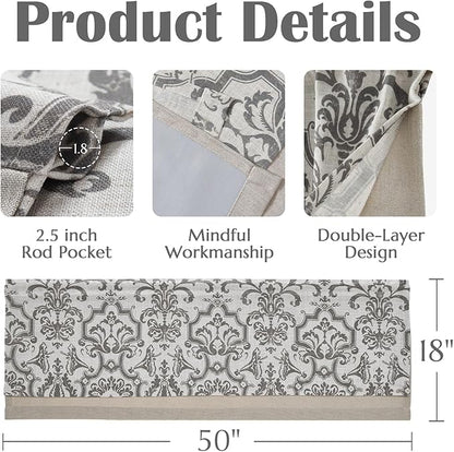 jinchan Linen Valance Curtain for Kitchen Vintage Damask Floral Blackout - Image 6