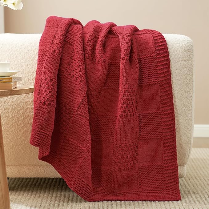 Amélie Home Checkered Chenille Knit Throw Blanket - Image 6
