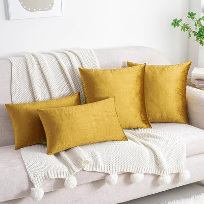 HWY 50 Dark Gold Velvet Throw Pillow Covers 18x18 Inch - Image 4